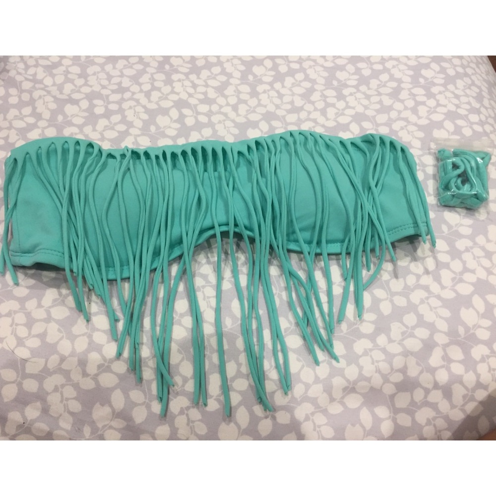 Teal Fringe Swimsuit Top